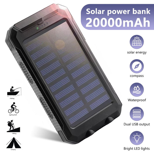 Solar Charger,DFITO 20000mAh Dual USB Portable Solar Battery Charger Solar Power Bank For Phone