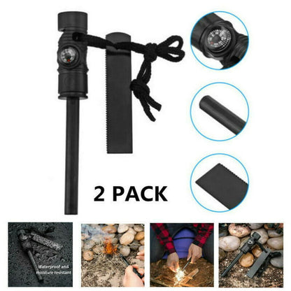 Survival Ferrocerium Drilled Flint Fire Starter,DFITO Ferro Rod Kit with Paracord Landyard Handle and Striker,2PCS