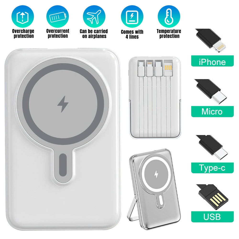 Kabelloses tragbares Ladegerät, DFITO Faltbare 10000mAh Magnetische Power Bank mit Typ-C Kabel 22.5W PD Schnellladung Beleuchtung Mag-Safe Akkupack für iPhone 15/14/13/12/Pro/Pro Max-Weiß