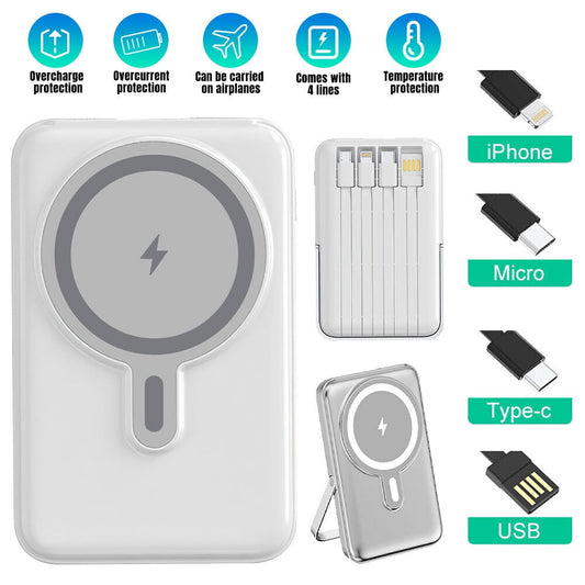 Kabelloses tragbares Ladegerät, DFITO Faltbare 10000mAh Magnetische Power Bank mit Typ-C Kabel 22.5W PD Schnellladung Beleuchtung Mag-Safe Akkupack für iPhone 15/14/13/12/Pro/Pro Max-Weiß