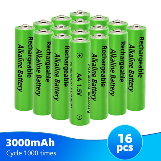 DFITO 16 Pcs 1.5VAA Rechargeable High-Performance Alkaline Batteries, Recharge up to 400-500 Times, Standard Capacity 3000 mAh, Pre-Charged