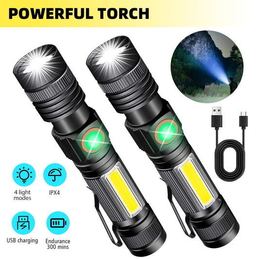 Flashlight USB Rechargeable,DFITO Magnetic LED Flashlight, Super Bright Flashlight with Cob Sidelight, 2000LM, Waterproof, Zoomable Best Small Flashlight for Camping, Emergency Flashlight