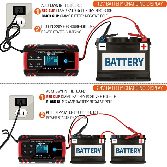 DFITO AC DC 12V/8A 24V/4A Automatic Car Battery Charger,Trickle Battery Charger, Power Battery Maintainer for Car, Automotive, Vehicle, Motorcycle