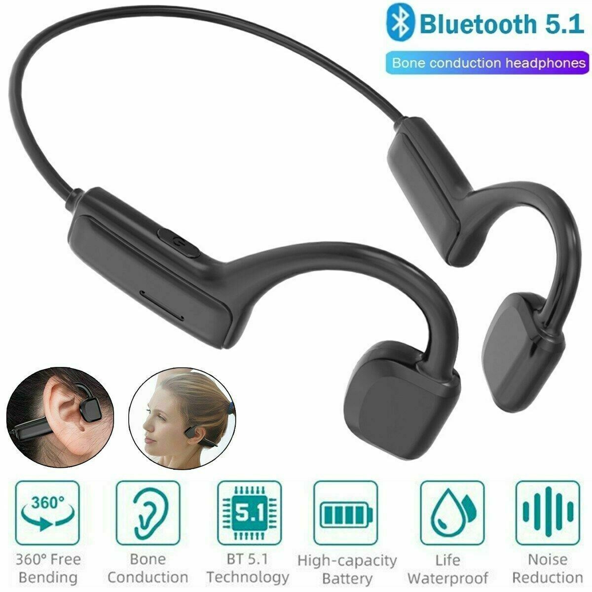 DFITO Bone Conduction Headphones Bluetooth V5.1 Wireless Earbuds Outdoor Sport Headset