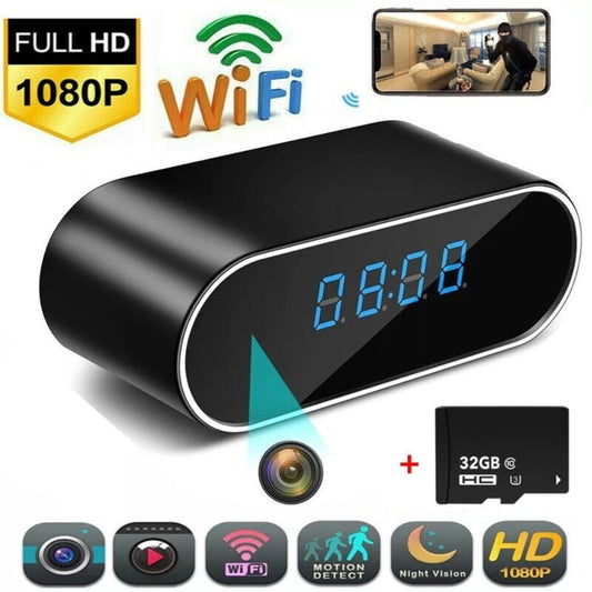 DFITO HD 1080P Wi-Fi Alarm Clock Camera with Night Vision/Motion Detection/Loop Recording Wireless Security Camera,Monitor Video Recorder Nanny Cam with 32GB Card