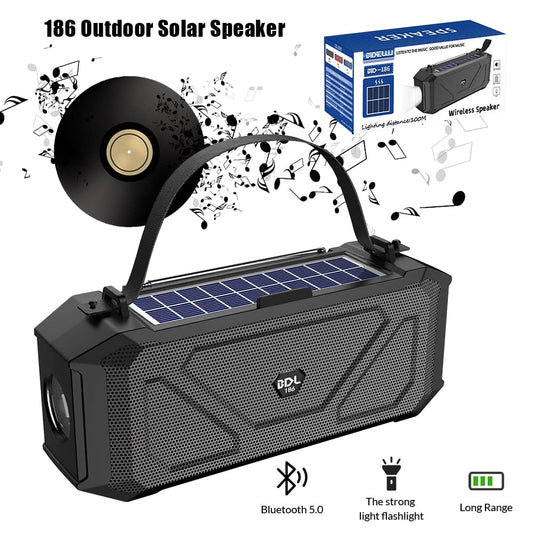 Solar Bluetooth Speaker Portable,DFITO 1200mAh Wireless Speaker for Home and Outdoor Wireless Speaker,Bluetooth 5.0,Black