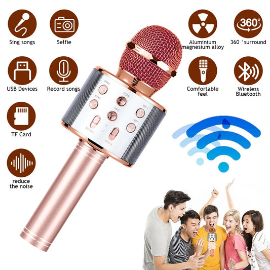 Wireless Bluetooth Karaoke Microphone,DFITO 4in1 Portable Handheld Karaoke Machine Speaker Gift for Kid, Home KTV Player Fit for Android/iPhone/iPad/PC, Rose