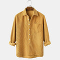 Solid Color Henley Collar Corduroy Long-sleeved Shirt