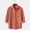 Solid Color Henley Collar Corduroy Long-sleeved Shirt