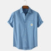 Men's Daisy Embroidered Casual Short Sleeve Shirt