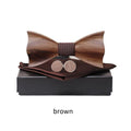 Men's Wooden Bow Tie Handkerchief Cufflinks Set