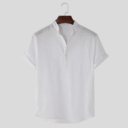 Men's Linen Stand Collar Henry Shirt