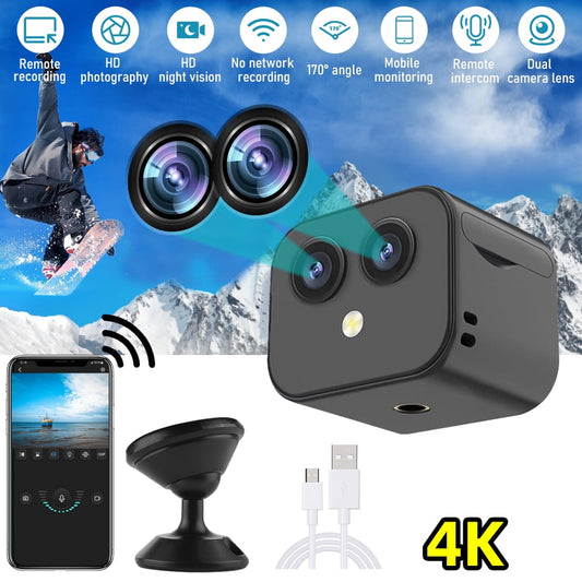 Mini WiFi Camera Wireless, 4K Dual Camera for Home Security,WiFi Wireless Camera with Night Vision Motion Activated Nanny Cam for Indoor Outdoor