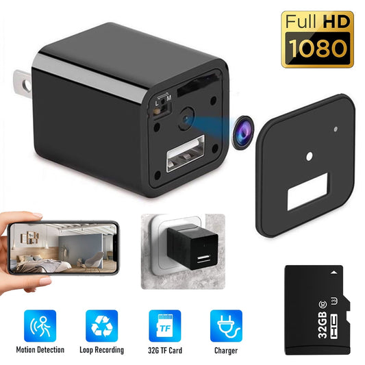 Home Camera with HD 1080P Video/Audio,DFITO WIFI Wireless Mini Camera Small USB Charger Camera for Home Security Motion Detection,Support iOS Android(with 32GB SD Card)